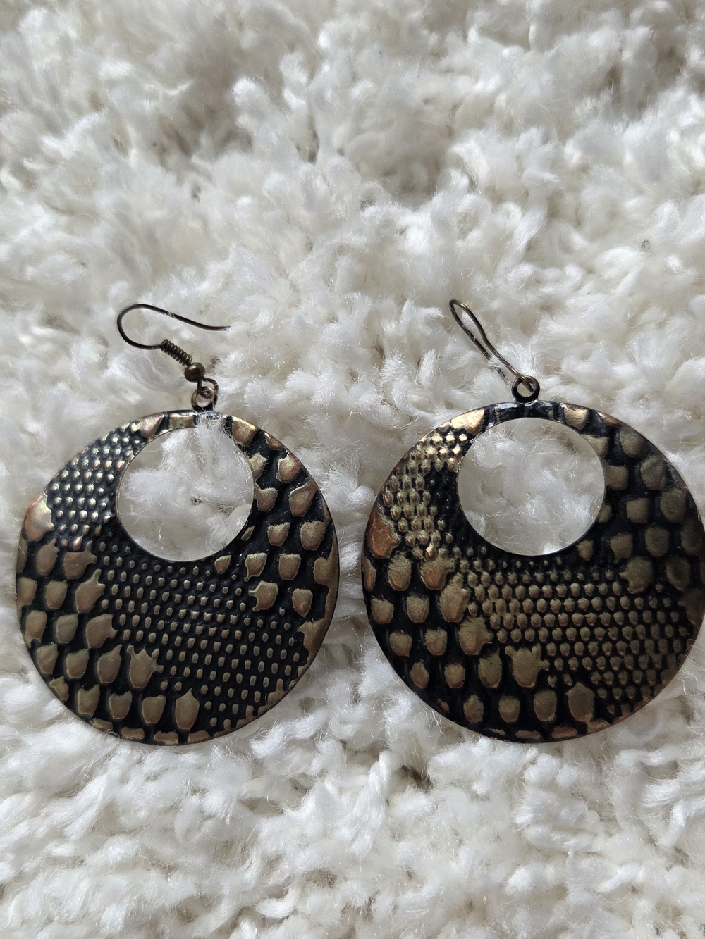 Bronze-Tone Textured Hoop Drop Earrings - Women Jewelry